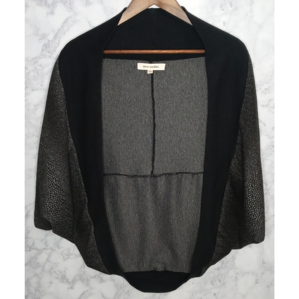 Steve Madden Cardigan Women Size XS Black Gray Open Front Batwing Sleeve